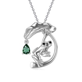 PEIMKO Sterling Silver Frog Necklace - Cute Animal Lotus Leaf Jewelry for Women