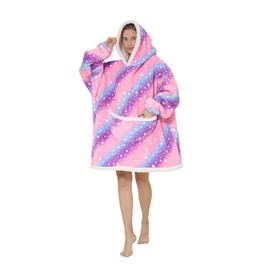 Geagodelia Oversized Hoodie Blanket Fluffy Fleece Blanket Hoodie for Women Kids Hooded Blanket with Big Front Pocket Family Matching (Colorful - Stars, 6-10 Years)