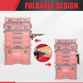 Foldable Bamboo Table Compatible with Milwaukee Packout Toolbox,Work Table Side Storage for Your Packout System