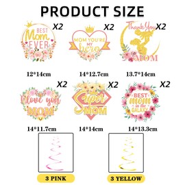 12 Pcs Mothers Day Decorations, Mothers Day Ceiling Swirls Decorations, Swirl Streamers Rose Gold Hanging, Printed Statements ”Best Mum Ever, I Love You Mum,” for Mother Birthday Party Decor