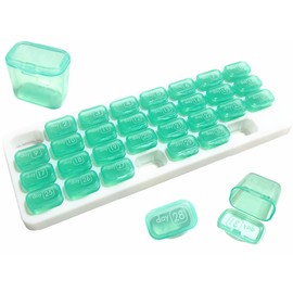 3world SW1897 Pill Case, 1 Month Management, Storage, Forget to Drink Prevention, Calendar, Portable, Divided Use, Choose Color, Green