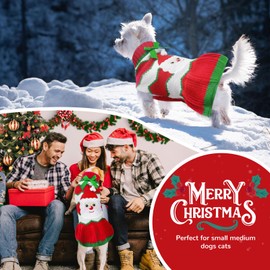 PETCARE Christmas Dog Dress Sweater with Harness Hole Cute Santa Red Striped Knitted Puppy Sweaters Vest Soft Warm Fall Winter Girl Dog Clothes for Small Medium Dogs Cats Pet Xmas Outfits, X-Large