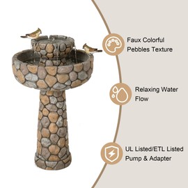Glitzhome Water Fountain Outdoor with Birds Decor, 24.4”H 2-Tier Bird Bath Outdoor Fountain with Pump, Freestanding Garden Waterfall Fountains Water Feature
