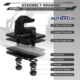 AUTMATCH Tractor Bucket Grab Hook 3/8" (2 Pack) - Bolt On Grab Hook Tow Hook Mount with Backer Plate and Rubber Pads, Grade 70 Forged Steel Max 18,000Lbs Work for Loader, Tractor Bucket, Truck, Black