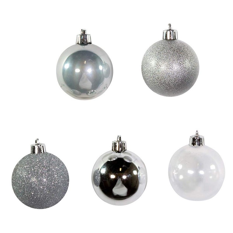 60mm Shatterproof Silver Ball Ornaments, 30 Piece Set