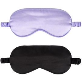 IEKEODI 2Pack Silk Sleep Mask,IEKEODI Eye Mask for Sleeping,Elastic Blackout Eye Mask & Blindfold for Full Night's Sleep,Travel and Nap(Black+Purple)