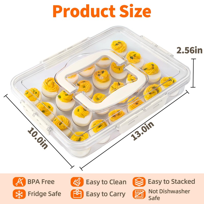 MesRosa 2 Pack Deviled Egg Containers with Lid and Handle,