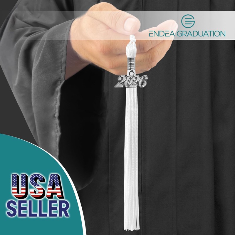 Endea Graduation Single Color Tassel with Silver Date Drop (White,