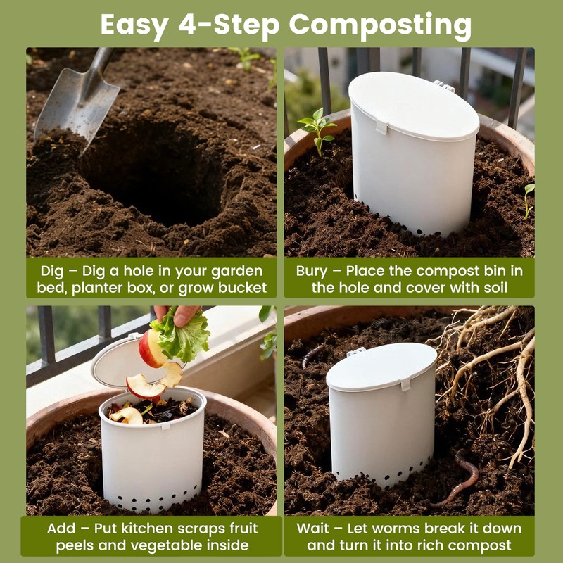Underground Kitchen Food Waste Compost Bin, Mini Worm Farm Vermicomposting