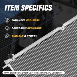 Auto Dynasty DPI 30050 Factory Style Aluminum A/C Condenser Compatible with Mitsubishi Mirage & G4 2017 2018 2019 2020 2021 2022, T-6061 Aluminum, Core Size 14-7/8" x 14-3/4" x 1/2"