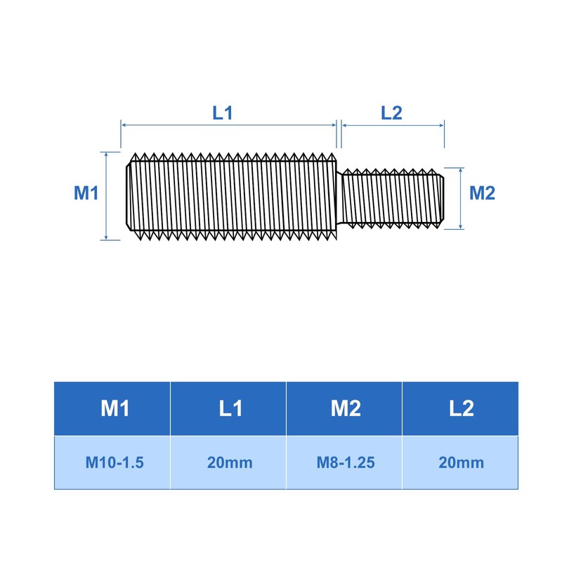 sourcing map M8x20mm to M10x20mm Double End Threaded Stud Screw