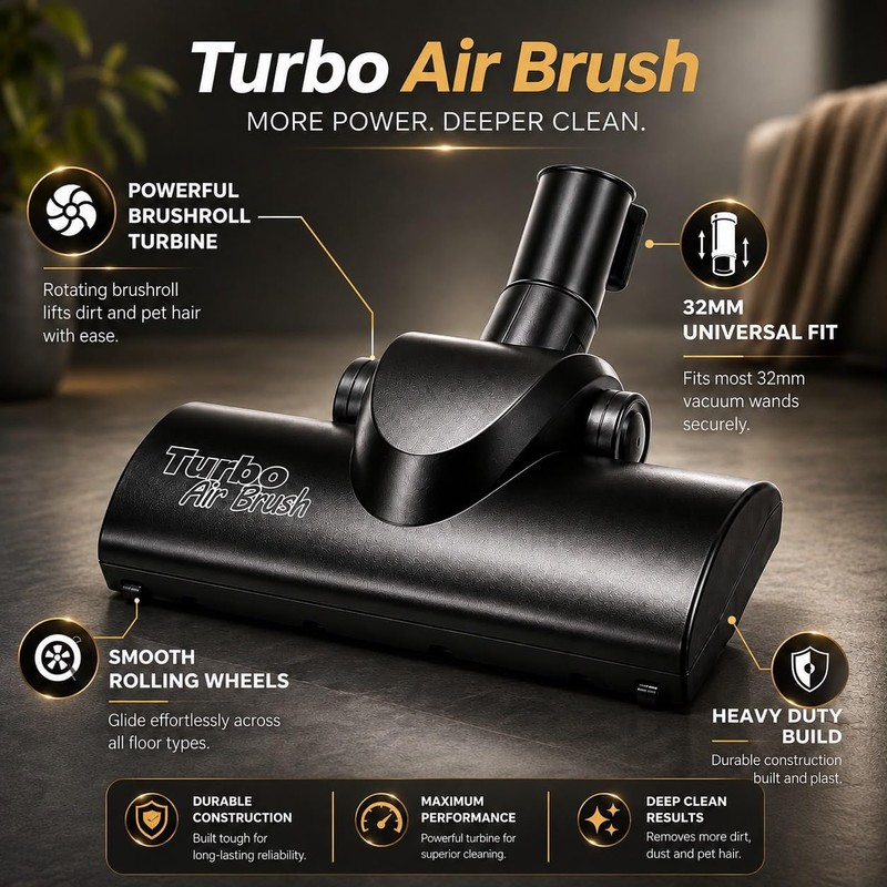 32mm Heavy Duty Universal Black Airo Turbo Brush | Compatible