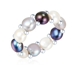 Valero Pearls Sterling Silver 925 rhodium-plated Ladies Ring with Freshwater cultured Pearls White light Grey Peacock-blue 00311130