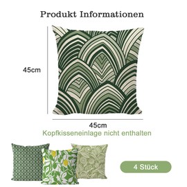 Auriselle Set of 4 45 x 45 cm Linen Cushion Cover Sofa Cushion Modern Decorative Cushion Vegetative Leaf Botanical Floral Pattern Living Room Sofa Bedroom Invisible Zip Green