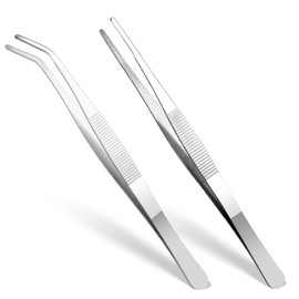 GEEHUA Pack of 2 Curved Tweezers Blunt Tweezers Straight Tweezers Made of Stainless Steel with Flat Tip and Curved Serrated Edge Angled Tweezers for Electronics Laboratory Work Aquatic Animals (20 cm)
