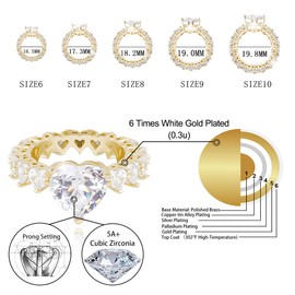 TOPGRILLZ Pink Heart Baguette Rings 14K Gold Silver Plated 5A+ Cubic Zirconia Iced Out Bling Promise Wedding Band Love Rings For Women Fashion(Gold,9)