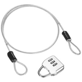 M METERXITY 1-Set Security Cable Lock with 3 Digit Combination Lock, 6.56FT PVC Coated Steel Luggage Lock Wire Rope for Luggage Suitcase/Outdoor Travel/Bike, Double Loop Cable [Silver]