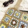Handmade Crochet Granny Square Mini Tote Bag Beige, Tan Y2K