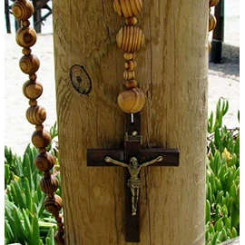 COLIBYOU Beads sanctified Rosario Natural Wood Chain Jesus Cross XL Large 42" inches Wall Rosary