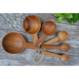 Set of 6 pieces (no marking) Teak Wooden Measuring Spoons, this rustic set made from eco friendly Teak Wood