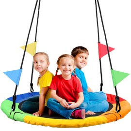 Odoland 40in Kid Tree Swing - Large Saucer Outdoor Swing - Chidren Round Swing 900D Waterproof Oxford Platform Swing for Kids, Backyard Flying Swing wirh Adjustable Hanging Ropes Color