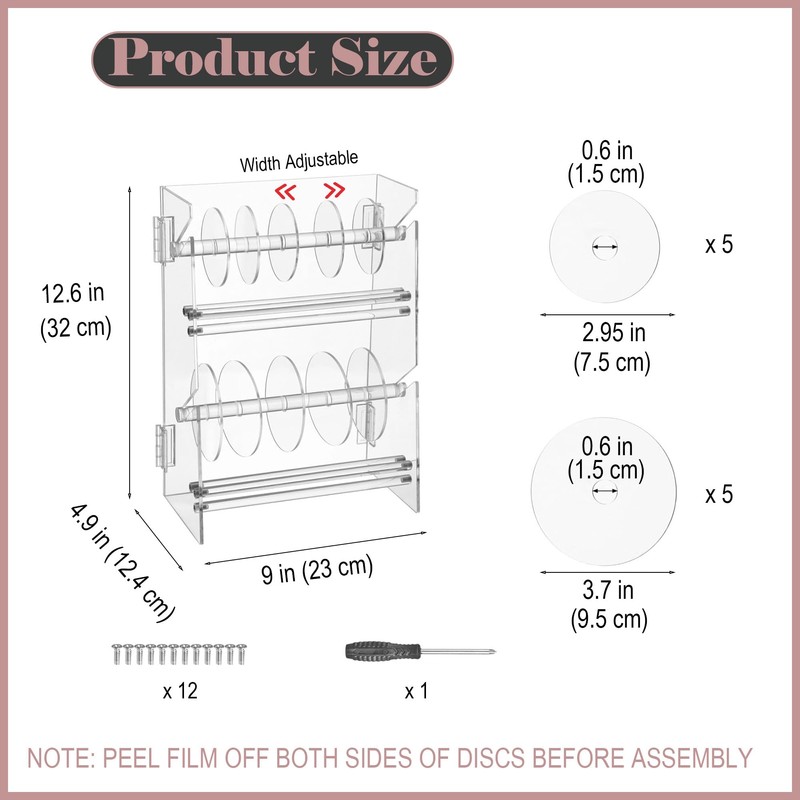 Double-Layer Acrylic Sticker Roll Dispenser, Adjustable Label Organizer for 12