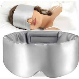 Schlafmaske aus 100 % Maulbeerseide, Gesichtshemmung, gepolsterter Seidenkokon für luxuriösen Schlaf in völliger Dunkelheit für Reisen, Erholung und Büro (Silbergrau)