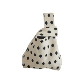 Striped Black White Knit Knot Bag Mini Canvas Tote (dot)