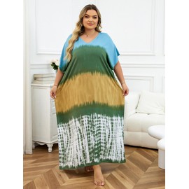 ELSCIRW Plus Size Kaftan Dress for Women Caftan Bathing Swim Cover Up Boho Beach Dress Lightweight Loungewear