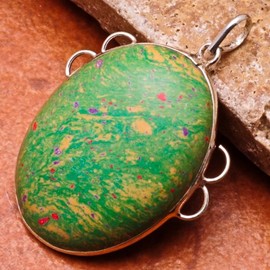 HPJ7 HANDPAINTED JASPER Silver PENDANT [WITH FREE NECKLACE] .. from Hibiscus Express