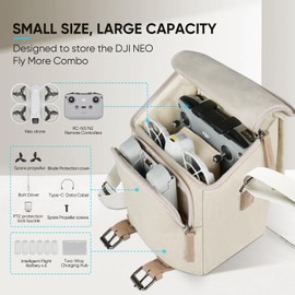 GAGITERVR Neo Fly More Combo Travel Case, Shoulder Messenger Carrying Bag with Canvas Leather Trim Fits DJI Neo Drone/Up to 6 Batteries/RC-N3/N2/Charging Hub & Accessories, Ideal for Trip and Storage