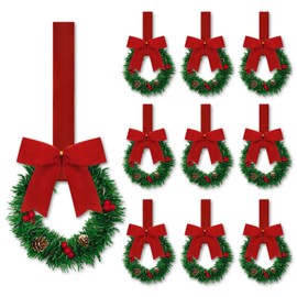 10 Pcs 6" Small Christmas Kitchen Cabinet Wreaths with Ribbon Mini Kitchen Cabinet Christmas Decor for Window Door (Velvet Red)
