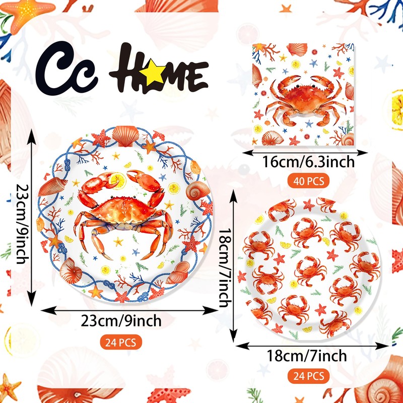 CC HOME Crab Birthday Paper Plates Napkins Starfish Shell Conch