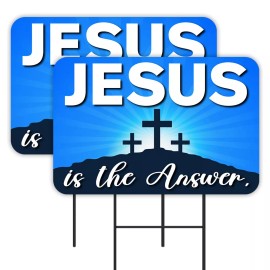 Jesus Is The Answer 2 Pack Double-Sided Yard Signs 16" x 24" with Metal Stakes (