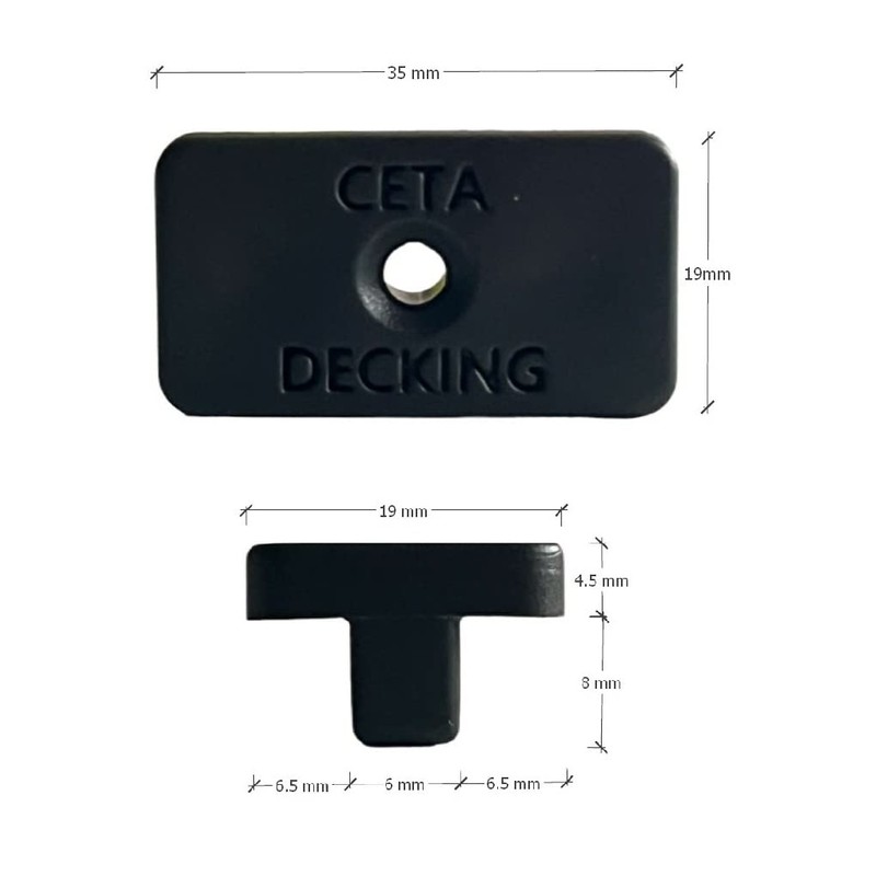 100 x Black Composite Decking T Clips with Fixing Screw