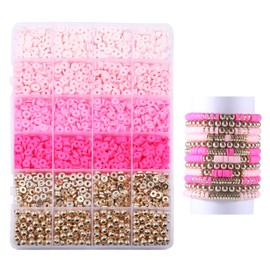 Ahouws 3020pcs Clay Beads for Bracelet Making, 4 Colors Clay Beads for Jewelry Making Supplies Charm Frendship Bracelet Kit with Gold Beads for Jewelry Making Kit（Pink+Rose）