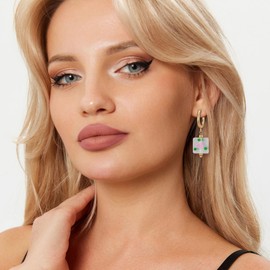 Flyonce Rose Flower Glass Earrings for Women, Vintage Cute Drop Dangle Hoop Jewelry White