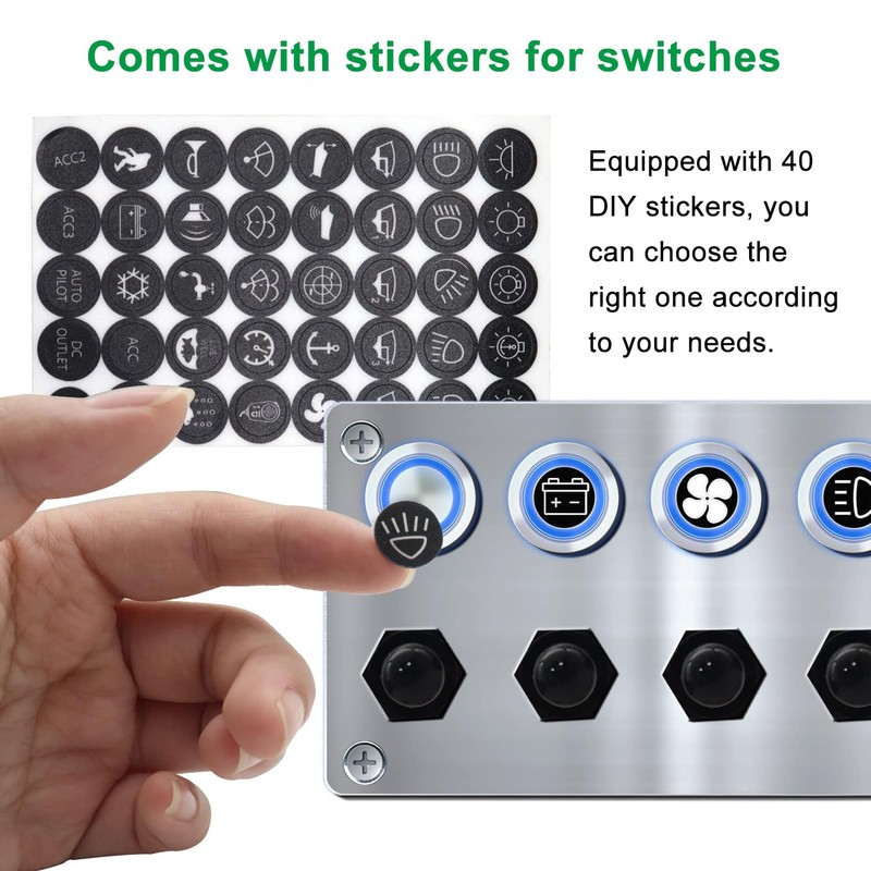 Ambuker 4 Gang 12V Momentary Push Button Switch Panel Antioxidant
