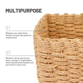 Woven Wicker Storage Baskets,Set of 3 Wicker Shelf baskets Display Hamper Organiser ，1 Large & 2 Small Open Rustic Home Storage Solutions - Bedroom & Bathroom Storage(Natural)