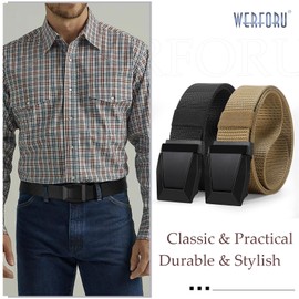 WERFORU 2 Pack Men Tactical Belt Nylon Belts for Men Military Belt for Men Nylon Web Belt with Metal Buckles Quick Release-Work Military Hiking,32"-38" Waist Adjustable（Length 44"）,Black+khaki-