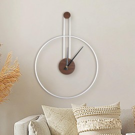 DRELIFAM Modern Wall Clock Large Wall Clocks with Walnut Dial Silent Non-Ticking for Living Room Home Decor Bedroom Kitchen Office 17.8''× 24.4'' (Silver, Medium)