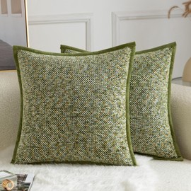 Yaertun Chenille Cushion Cover, Tie-DyeDesign Cushion Cover, Decorative Sofa Cushion, Decorative Cushion Cover, Soft Velvet Back Cushion Covers for Living Room, Bedroom, Set of 2, 40 x 40 cm, Grass