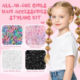 2116 Pcs Hair Accessories for Toddler Baby Girl | 2000 Pcs Rubber Bands Hair Elastic Ties with 50 Braided Hair Beads 60 Mini Clips 6 Hair Styling Tool