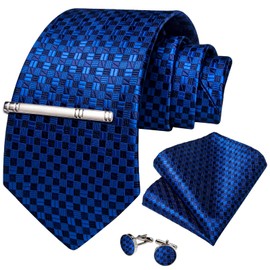 DiBanGu Juego de gemelos cuadrados con corbata de seda y bolsillo para hombre, Azul / Patchwork, Talla única