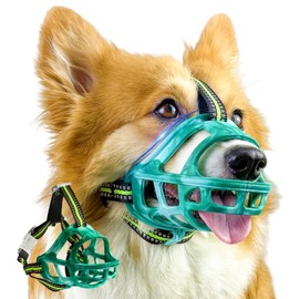 OKKIC Dog Muzzle, Basket Muzzle for Small Medium Large Dogs, Anti-Biting and Chewing, Lightweight & Sturdy Cage Design, Allows Panting & Drinking, Ideal for Grooming & Training(Green Size L)