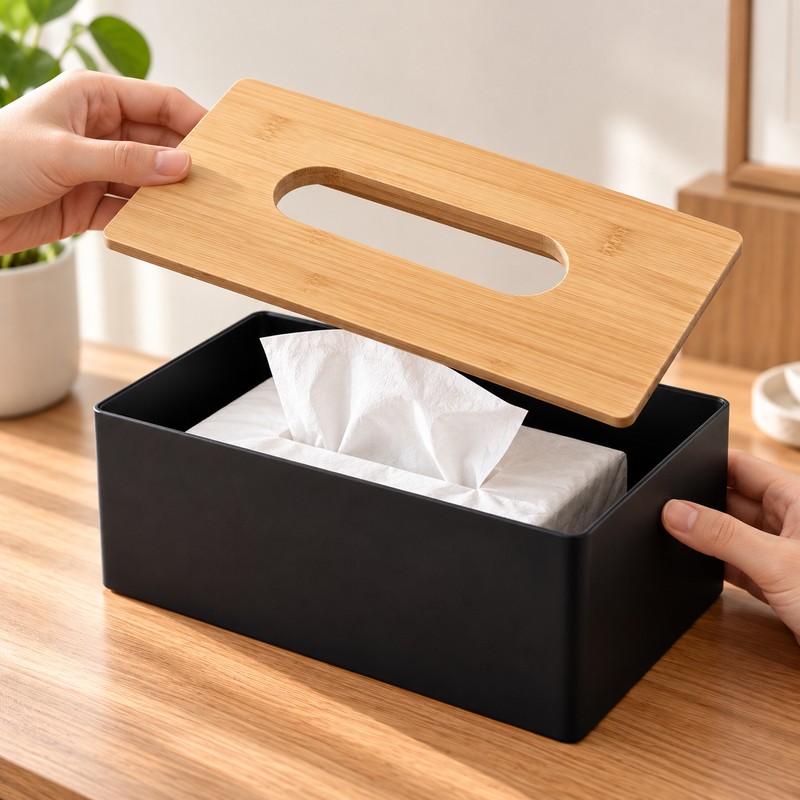 Modern Tissue Box Holder for Home & Office – Black