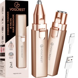 VG VOGCREST Facial Hair Removal: 2 in 1 Convenient Face Shaver - An Efficient Beauty Tool for Women Aged 18 to 30 - For Daily Home Use and Travel - Suitable for Face/Eyebrows/Peach Fuzz/Lips
