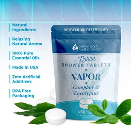 New Vapor Shower Tablets (10 Tabs) Scented with Pure Eucalyptus and Camphor Essential Oils for Luxurious Shower at Home Made in USA