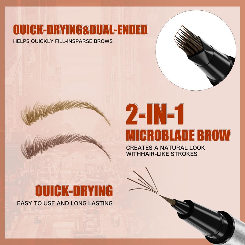 Eyebrow Pencil, Microblading Eyebrow Pen with Angled Brush, 2-in-1 Eye