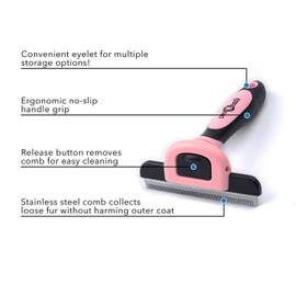 Large Pet Grooming Deshedding Tool for Small, Medium, Large Dogs/ Cats by cuteNfuzzy (Medium, Pink)